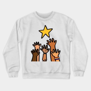 Hands reaching out star. Success motivation concept. Crewneck Sweatshirt